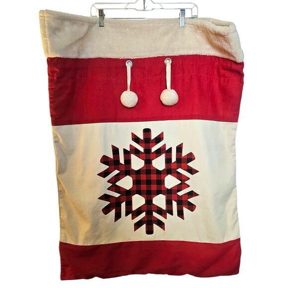 X-Large Christmas Red & Black Buffalo Plaid Snowflake Toy Bag with Drawstring - Picture 1 of 7